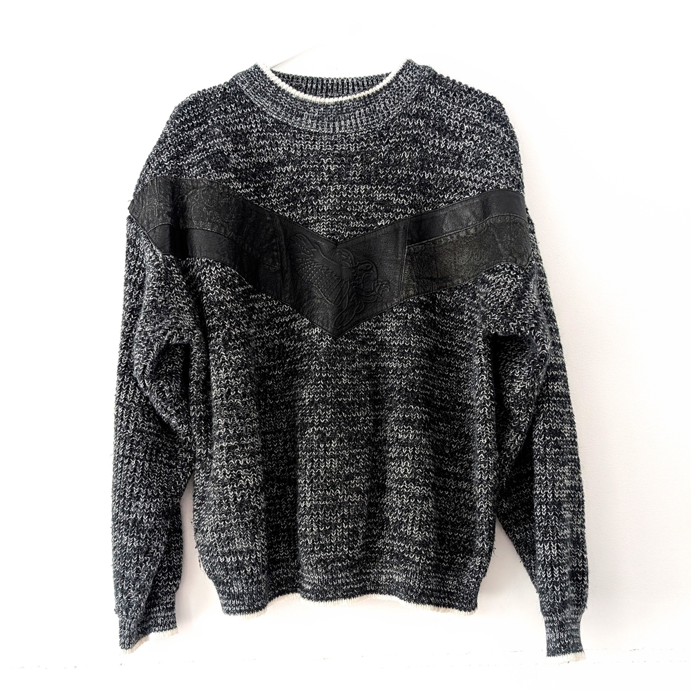 Vintage Street Scenes Eagle Leather Patch Sweater David Rose–Core Med.Men XL.Wom